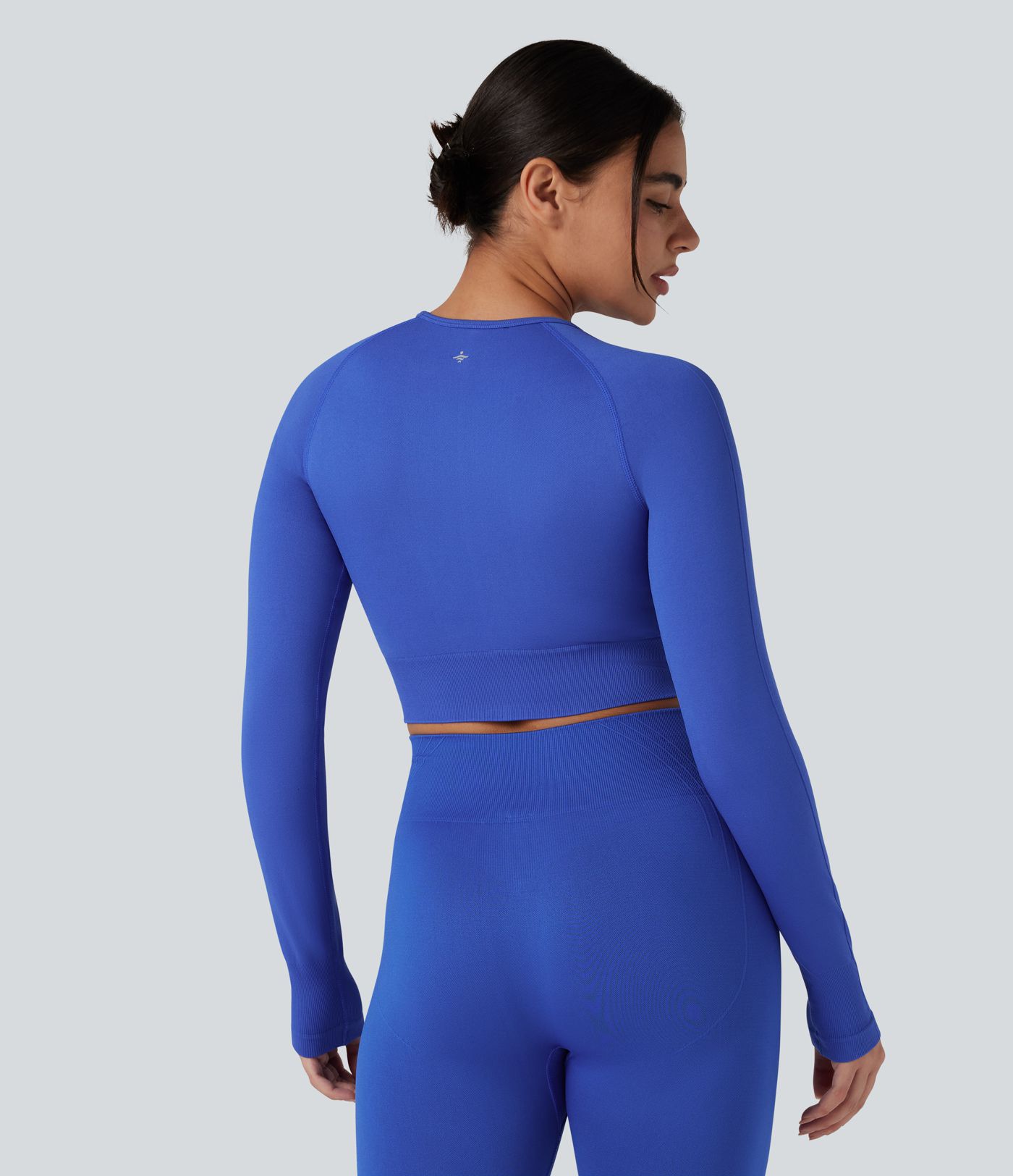 OneForm Seamless Flow Round Neck Long Sleeve Thumb Hole Cropped Yoga Sports Top