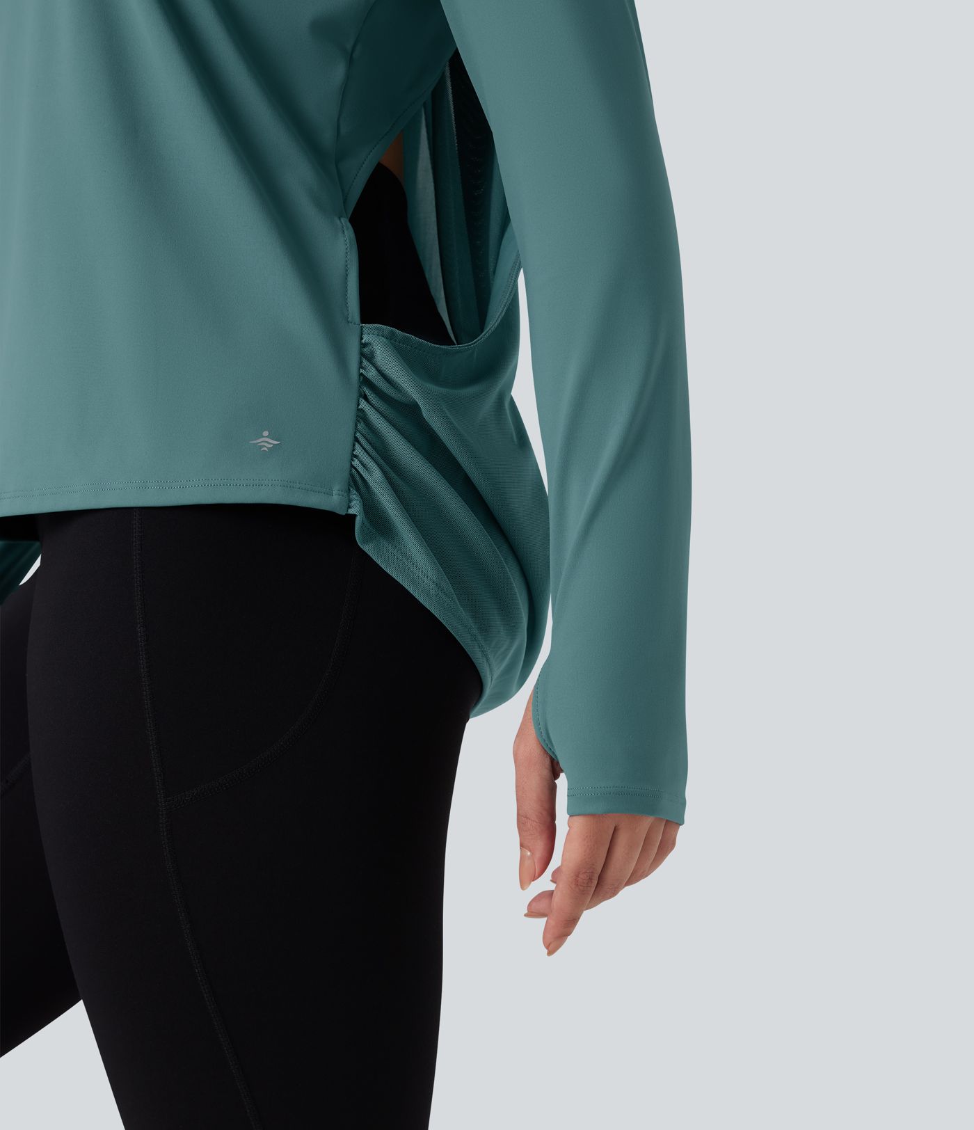 SoftlyZero™ Airy Long Sleeve Thumb Holes Contrast Mesh Cut-out Yoga Sports Top-UPF50+