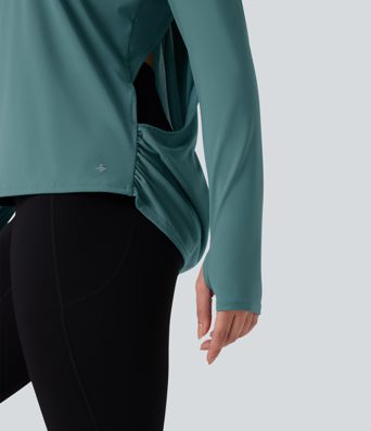 SoftlyZero™ Airy Long Sleeve Thumb Holes Contrast Mesh Cut-out Yoga Sports Top-UPF50+