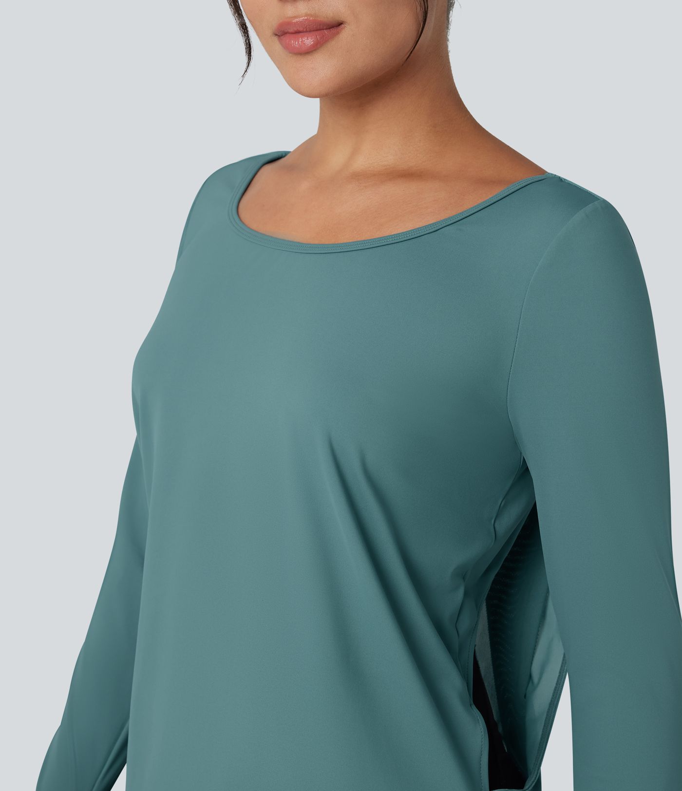 SoftlyZero™ Airy Long Sleeve Thumb Holes Contrast Mesh Cut-out Yoga Sports Top-UPF50+