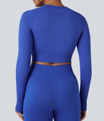 OneForm Seamless Flow Round Neck Long Sleeve Thumb Hole Cropped Yoga Sports Top