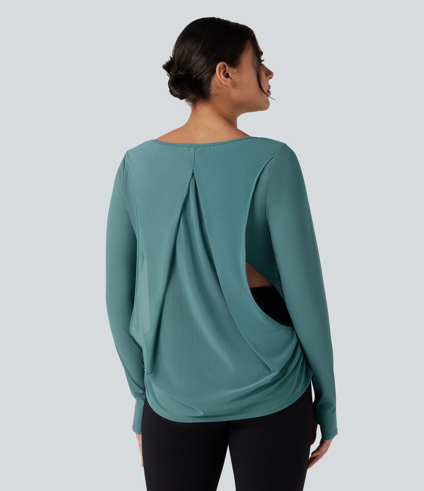 SoftlyZero™ Airy Long Sleeve Thumb Holes Contrast Mesh Cut-out Yoga Sports Top-UPF50+