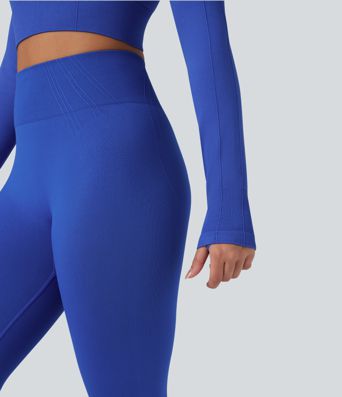 OneForm Seamless Flow Round Neck Long Sleeve Thumb Hole Cropped Yoga Sports Top