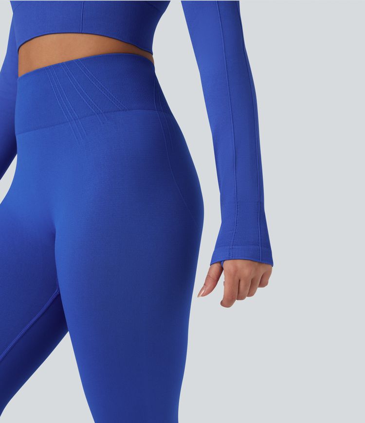 OneForm Seamless Flow Round Neck Long Sleeve Thumb Hole Cropped Yoga Sports Top