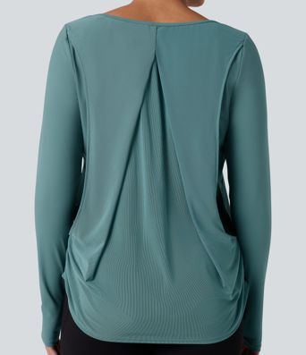 SoftlyZero™ Airy Long Sleeve Thumb Holes Contrast Mesh Cut-out Yoga Sports Top-UPF50+