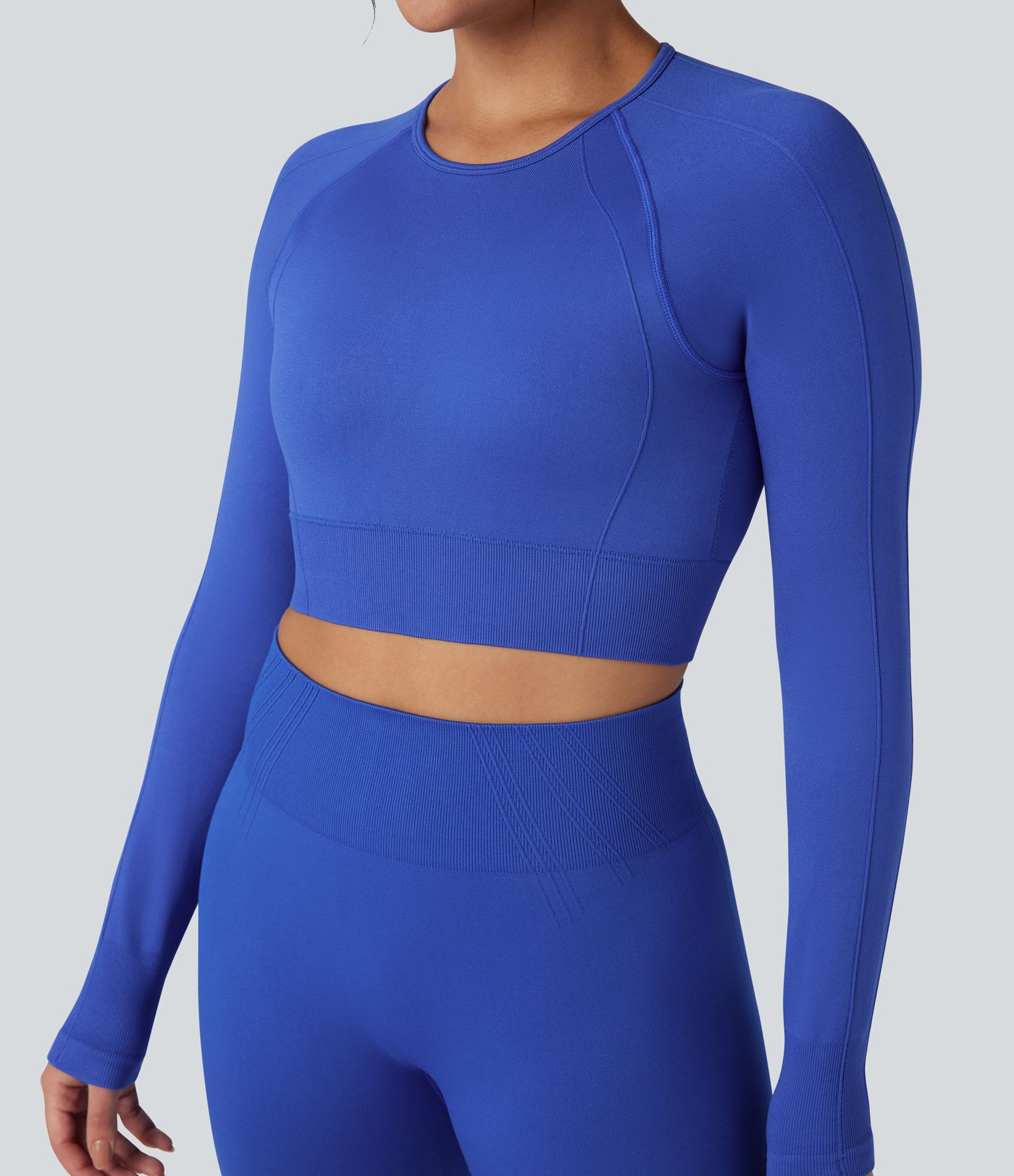 OneForm Seamless Flow Round Neck Long Sleeve Thumb Hole Cropped Yoga Sports Top