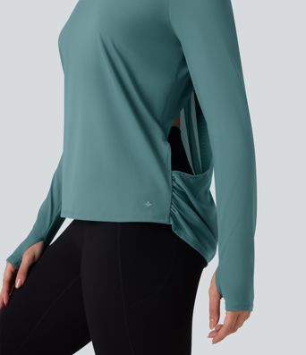 SoftlyZero™ Airy Long Sleeve Thumb Holes Contrast Mesh Cut-out Yoga Sports Top-UPF50+
