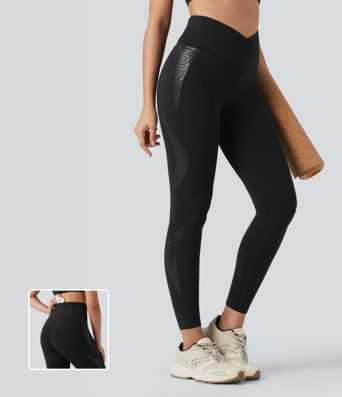 SoftlyZero™ Crossover High Waisted Yoga 7/8 Leggings with Pocket-UPF50+