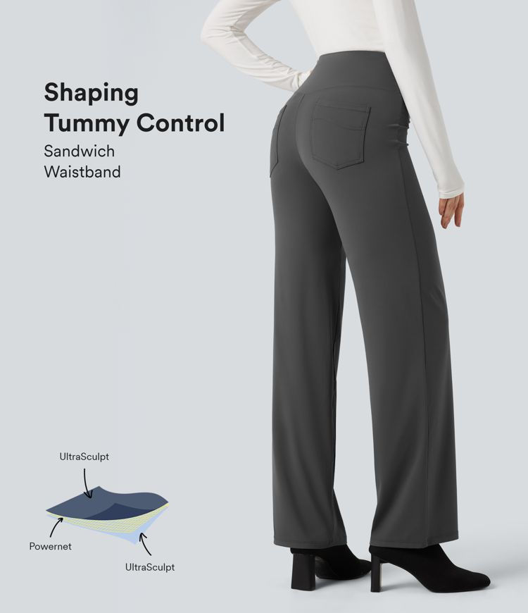 Halara UltraSculpt™ SoCinched High Waisted Tummy Control Straight Leg Work Pants with Pockets