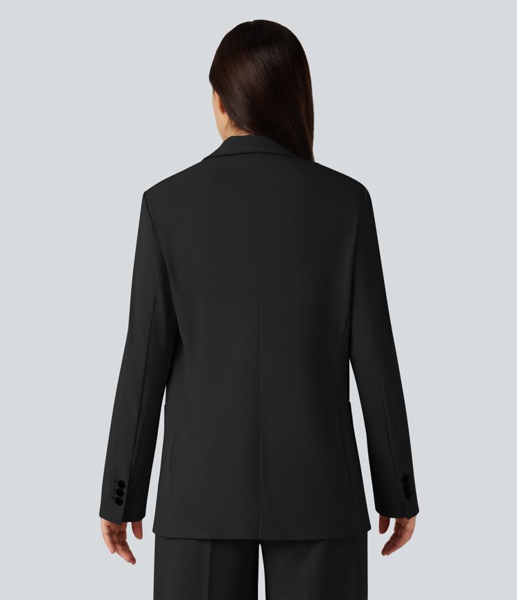 Strapazierfähiger Business-Blazer mit Revers, langen Ärmeln und Taschen