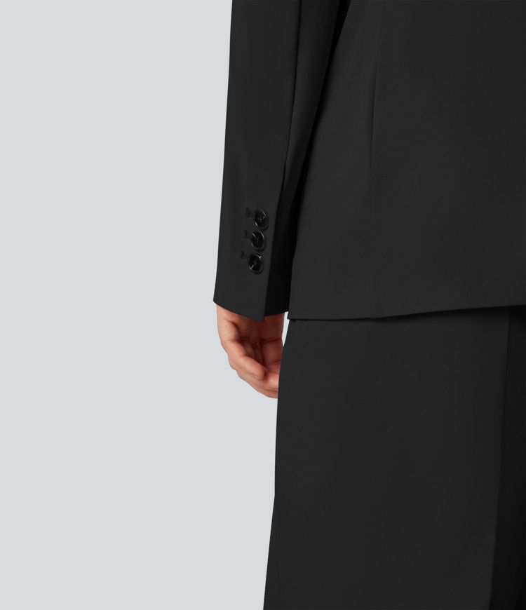 Strapazierfähiger Business-Blazer mit Revers, langen Ärmeln und Taschen