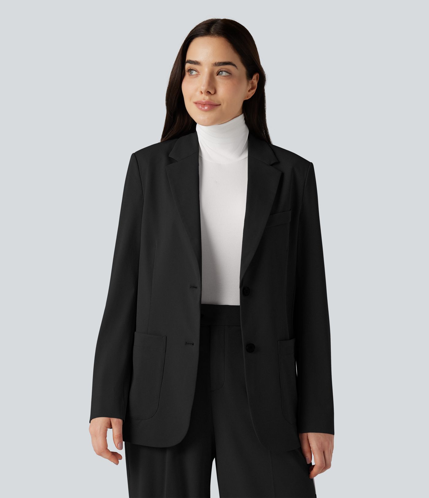 Strapazierfähiger Business-Blazer mit Revers, langen Ärmeln und Taschen