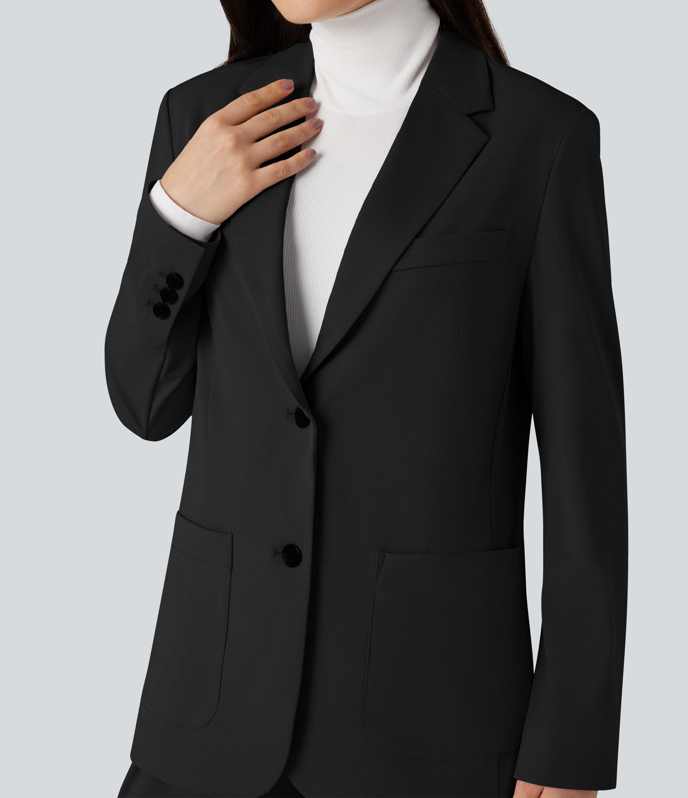 Strapazierfähiger Business-Blazer mit Revers, langen Ärmeln und Taschen