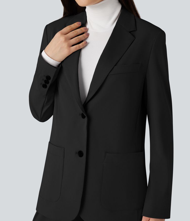 Strapazierfähiger Business-Blazer mit Revers, langen Ärmeln und Taschen