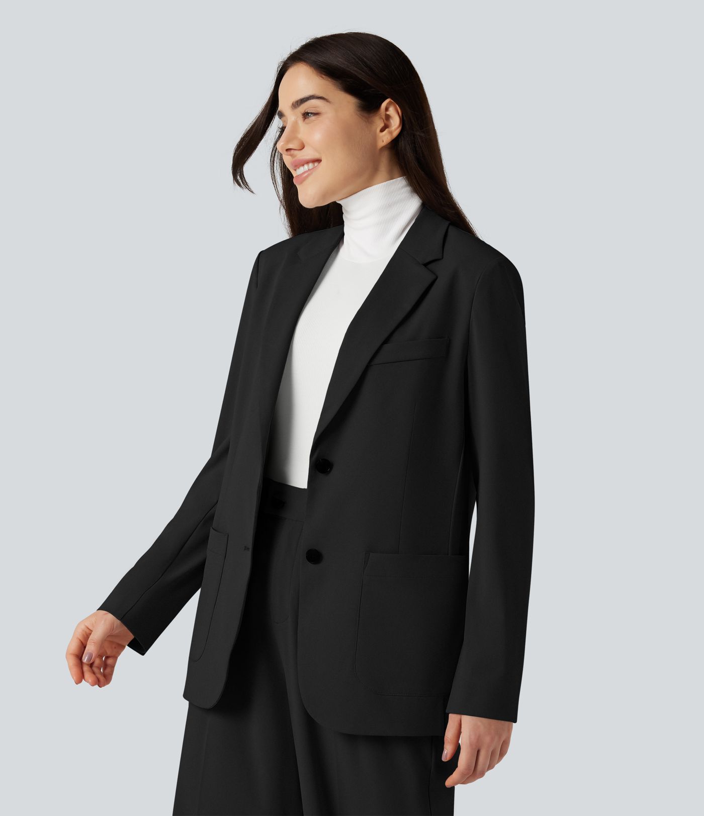 Strapazierfähiger Business-Blazer mit Revers, langen Ärmeln und Taschen
