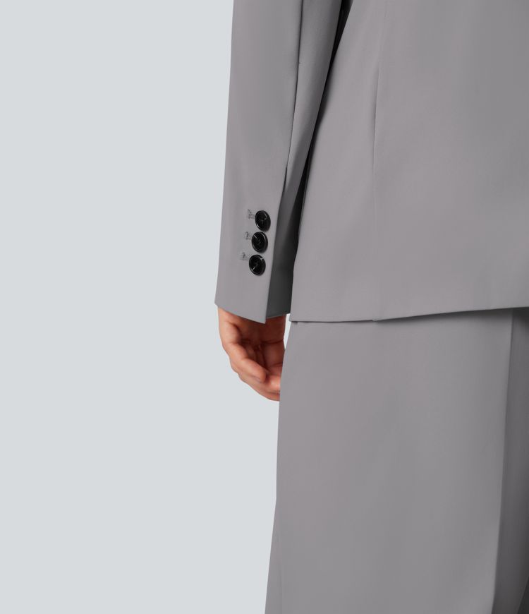 Wrinkle-resistant Notched Collar Long Sleeve Work Blazer with Pockets