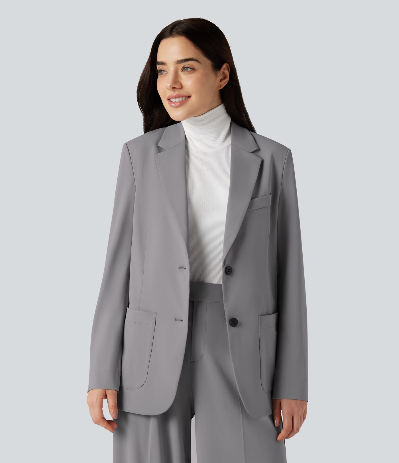 Skrynkelfri långärmad arbetskavaj med inskuren krage och fickor