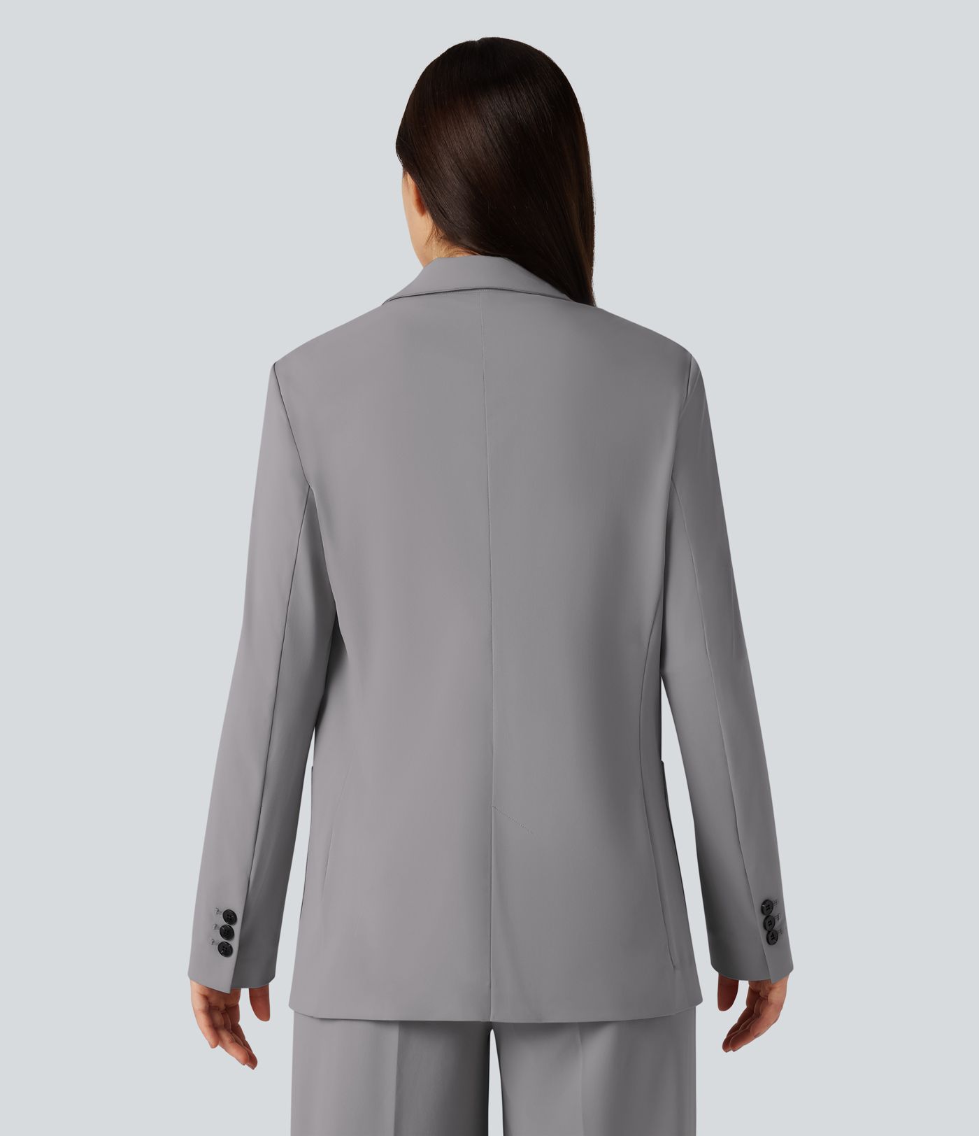 Skrynkelfri långärmad arbetskavaj med inskuren krage och fickor