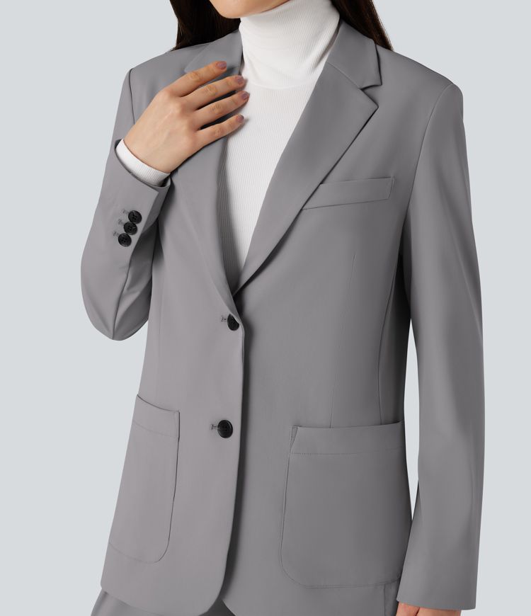 Wrinkle-resistant Notched Collar Long Sleeve Work Blazer with Pockets