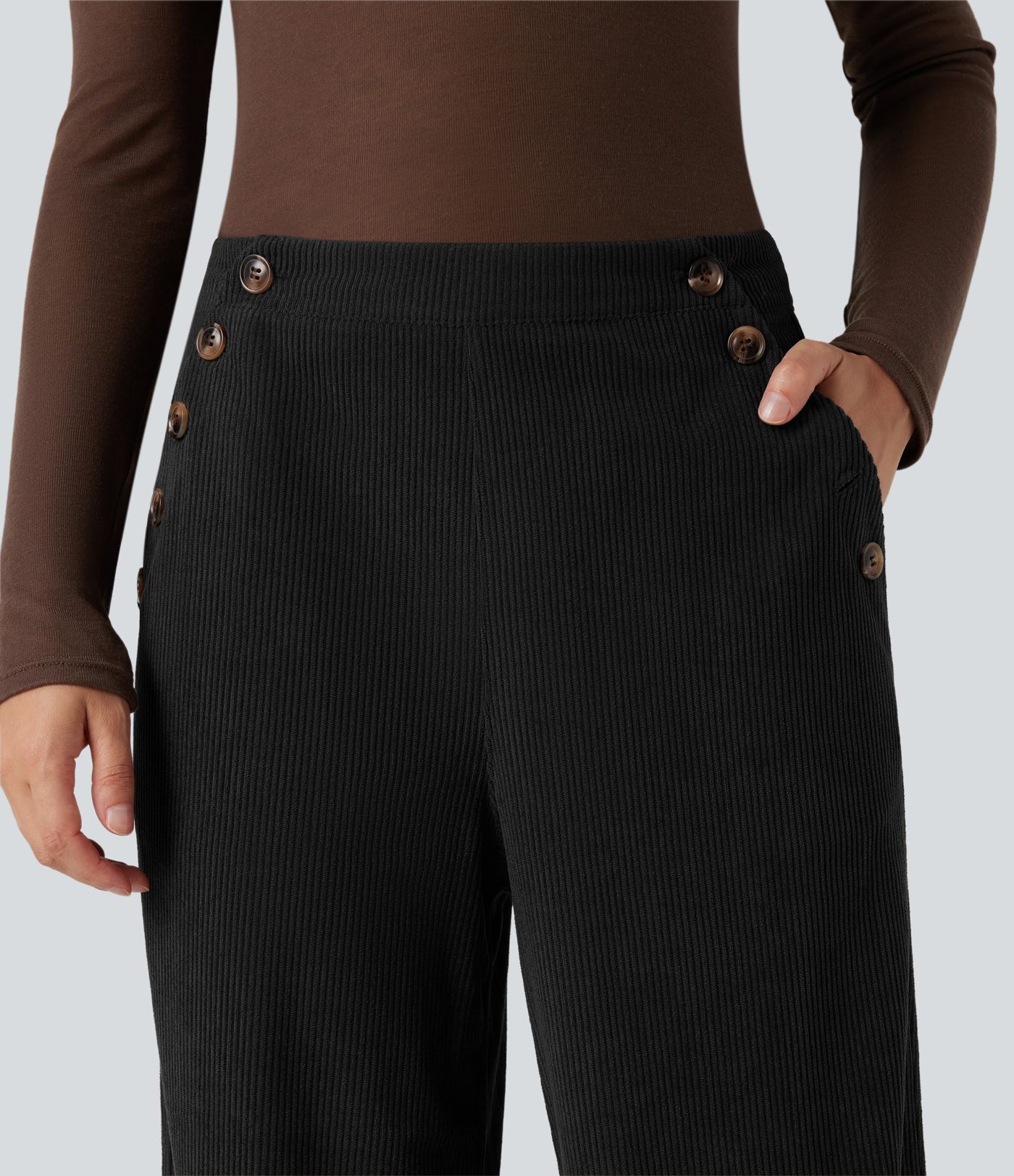 High Waisted Straight Leg Corduroy Casual Pants with Pockets