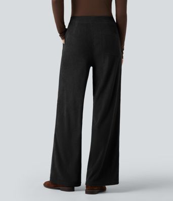 High Waisted Straight Leg Corduroy Casual Pants with Pockets