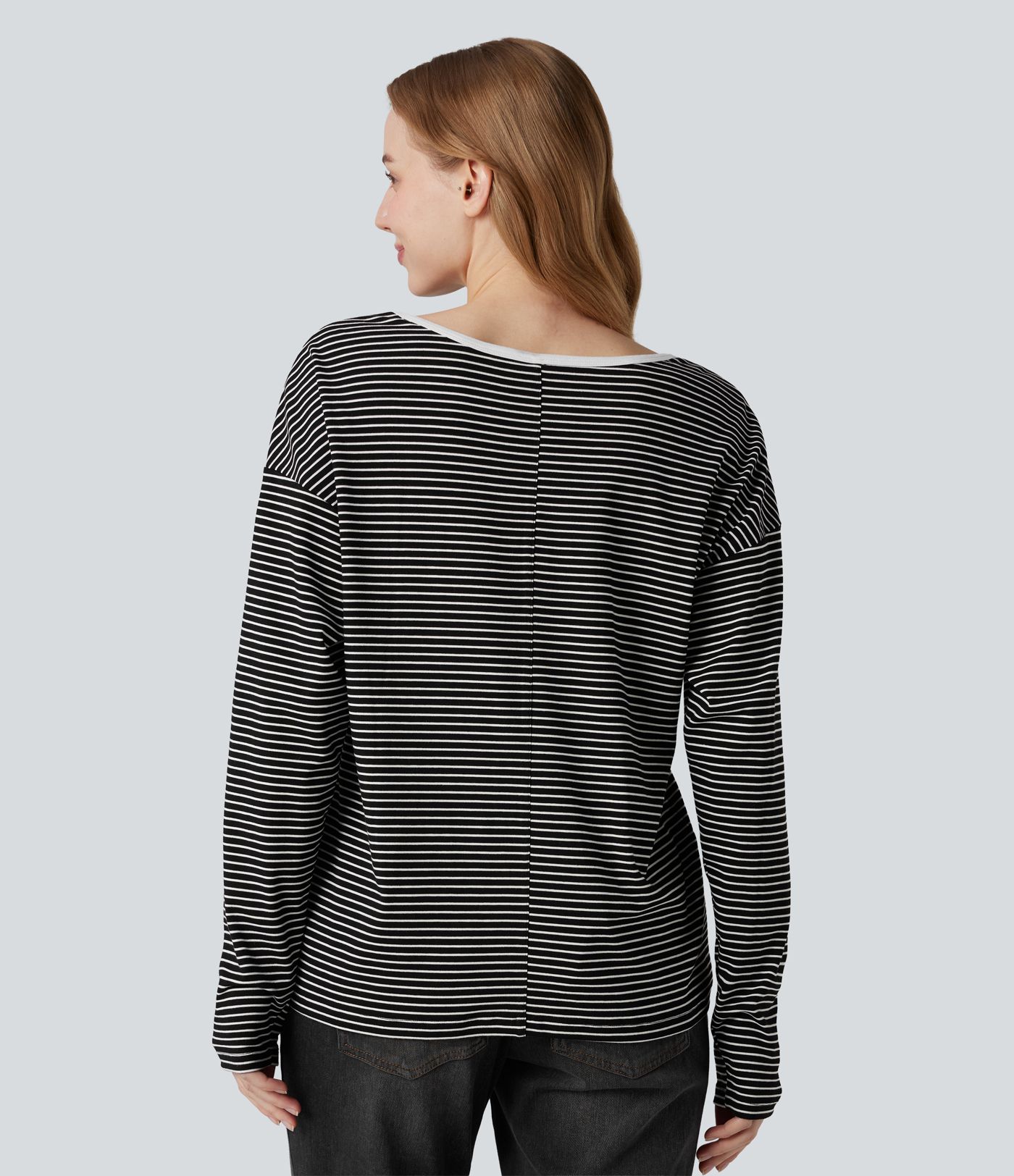 V-neck Long Sleeve Stripes Casual T-Shirt
