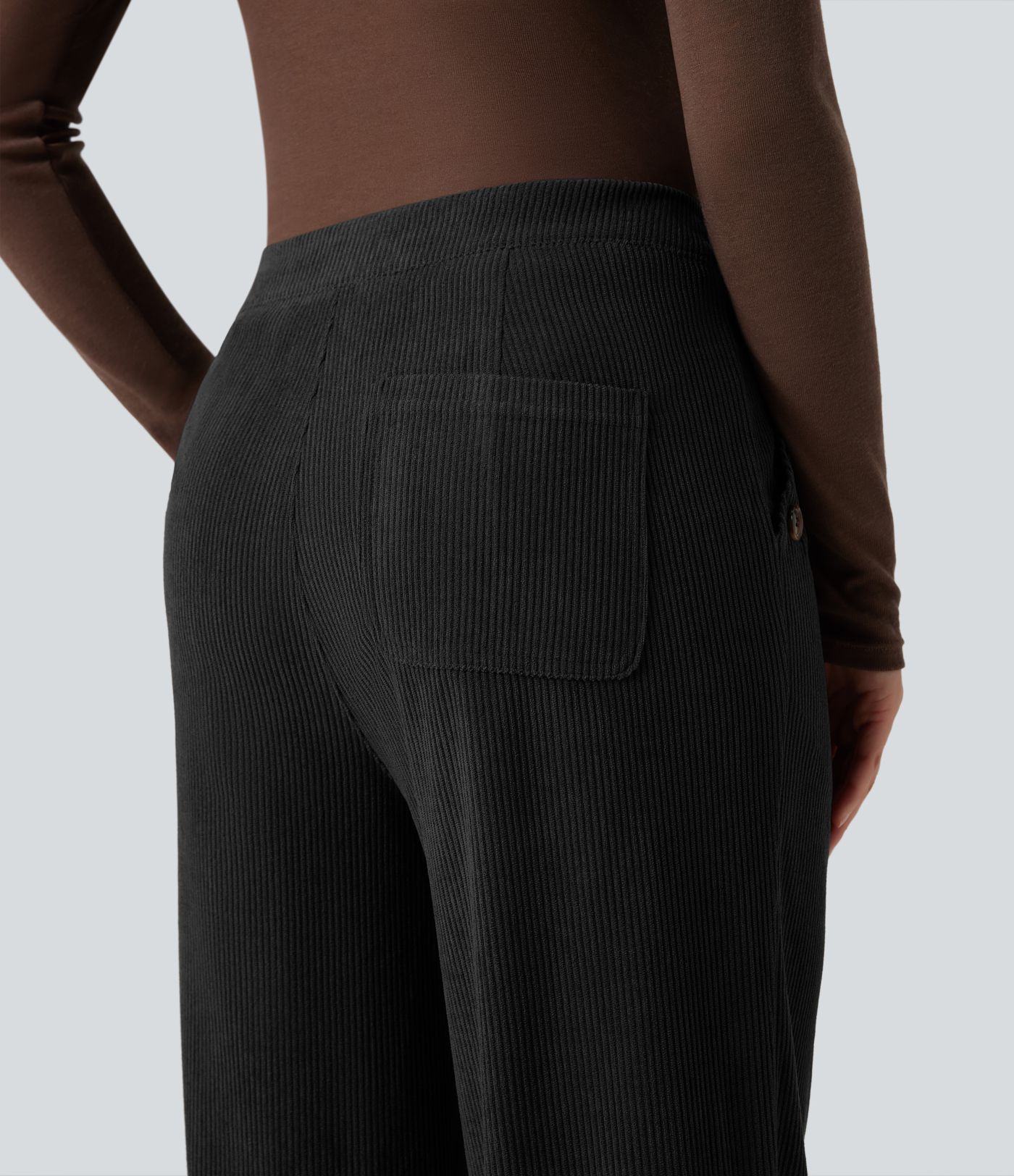 High Waisted Straight Leg Corduroy Casual Pants with Pockets