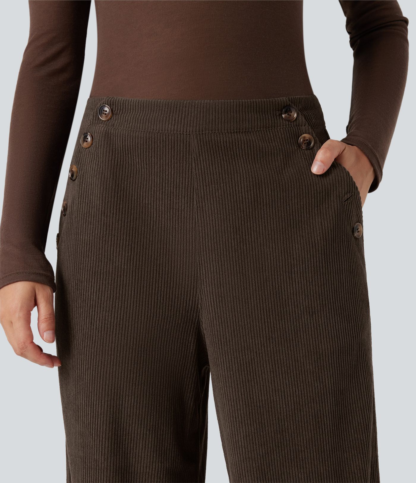 High Waisted Straight Leg Corduroy Casual Pants with Pockets