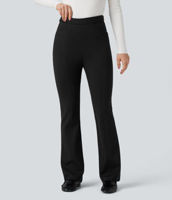 Crossover High Waisted Work Flare Pants with Pockets