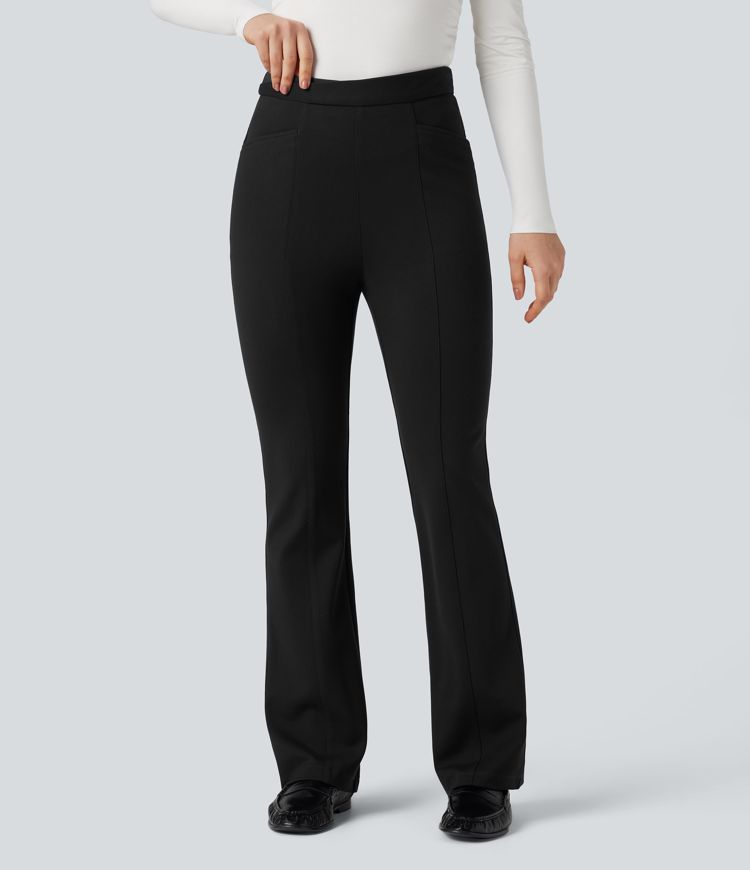 Crossover High Waisted Work Flare Pants with Pockets