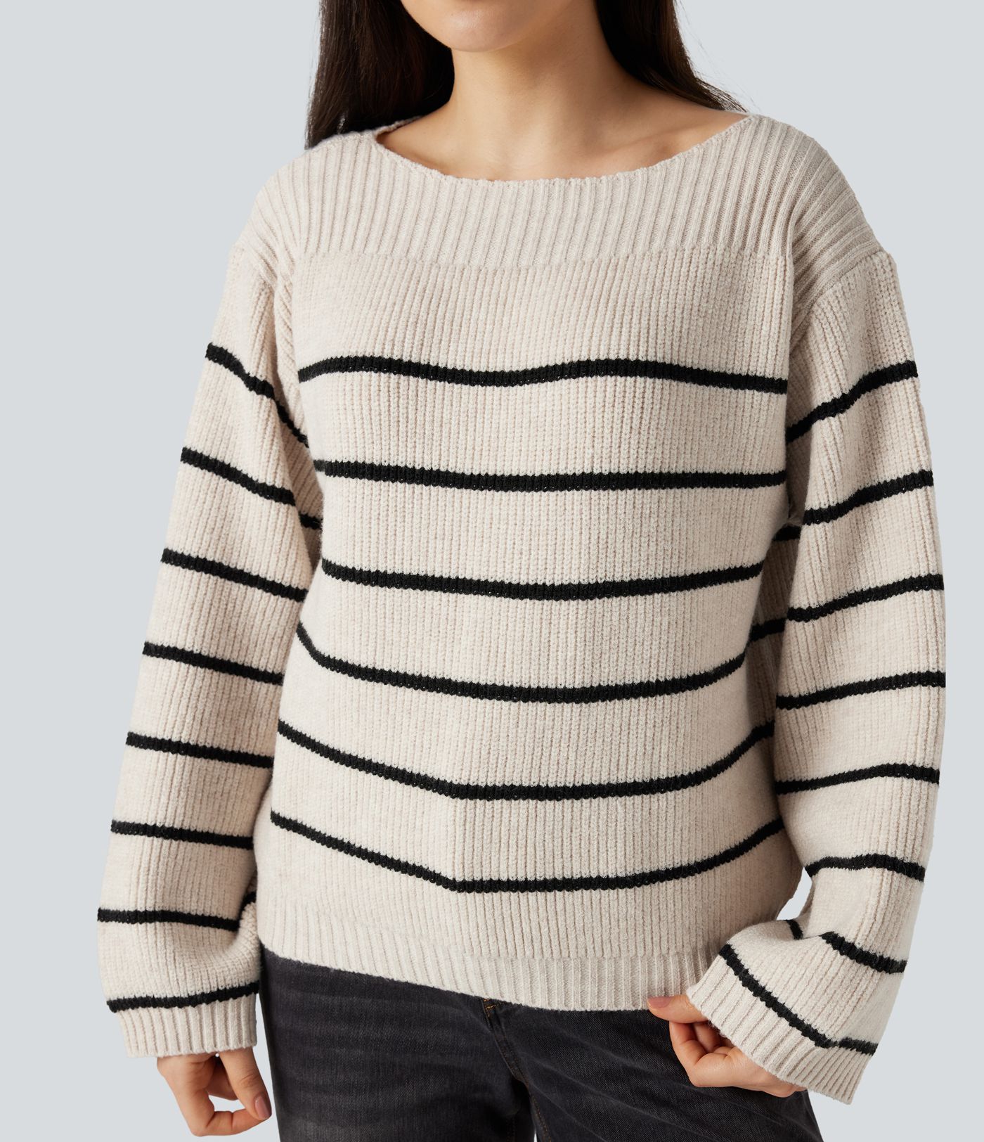 Pull tailleur rayé col bateau manches longues