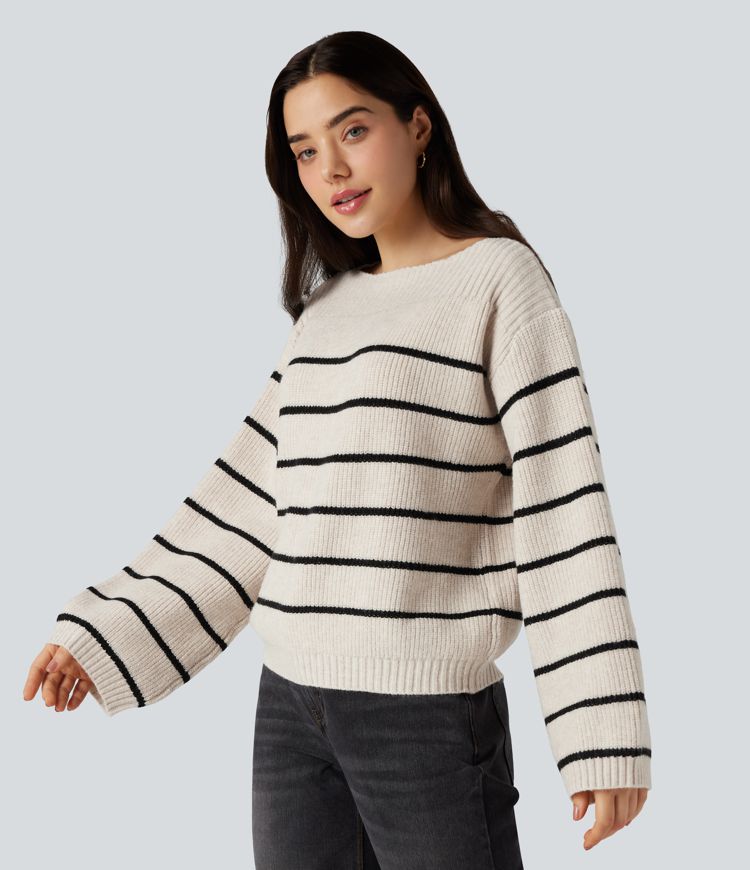 Pull tailleur rayé col bateau manches longues