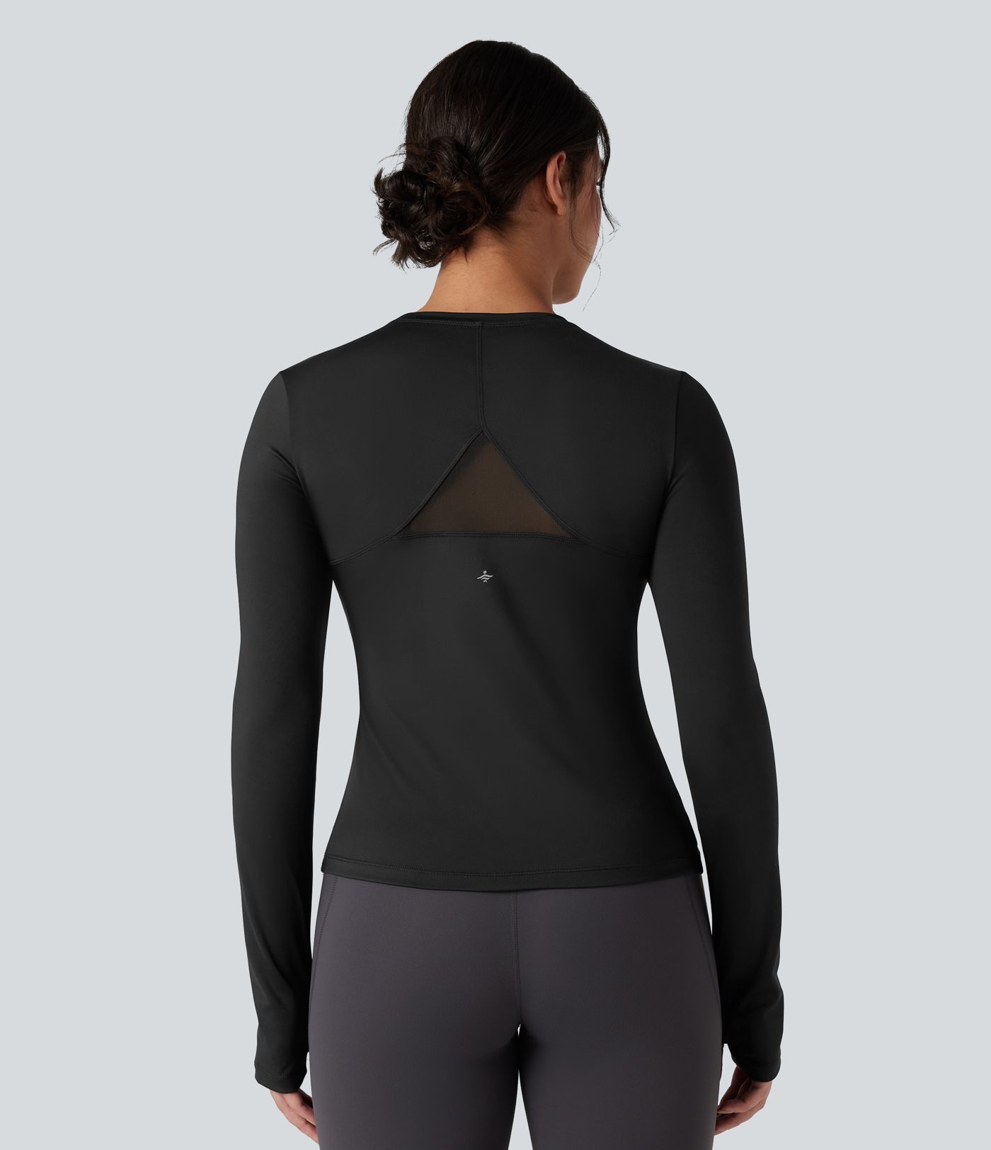 Long Sleeve Thumb Holes Contrast Mesh Workout Sports Top
