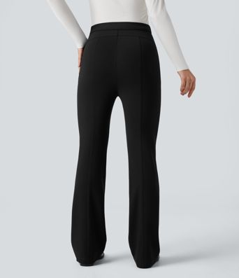 Crossover High Waisted Work Flare Pants with Pockets