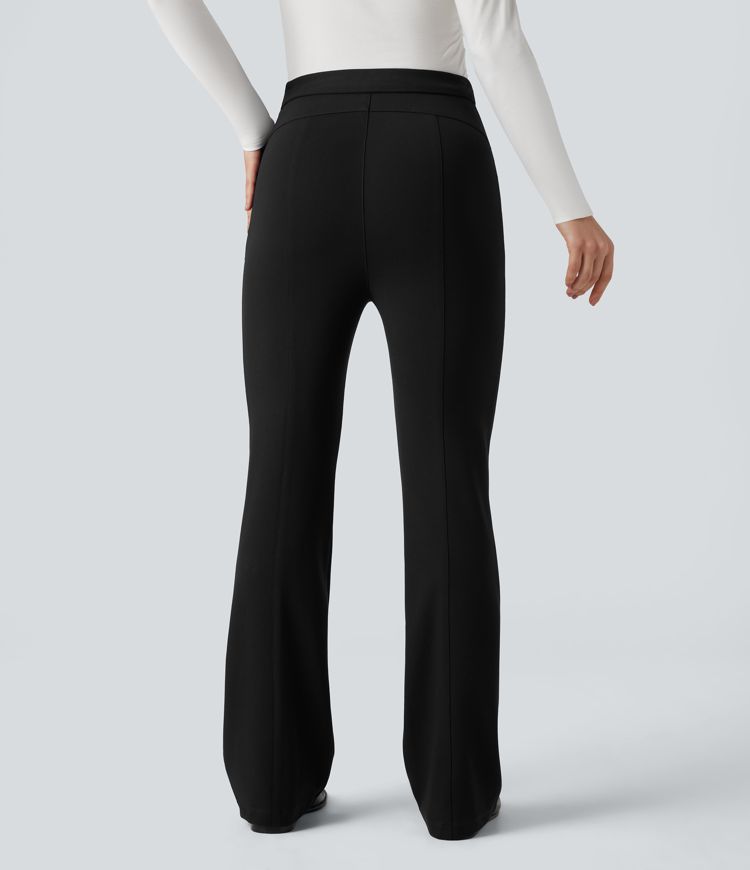 Crossover High Waisted Work Flare Pants with Pockets