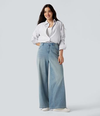 Collar Long Sleeve Curved Hem Stripes Relaxed Casual Shirt