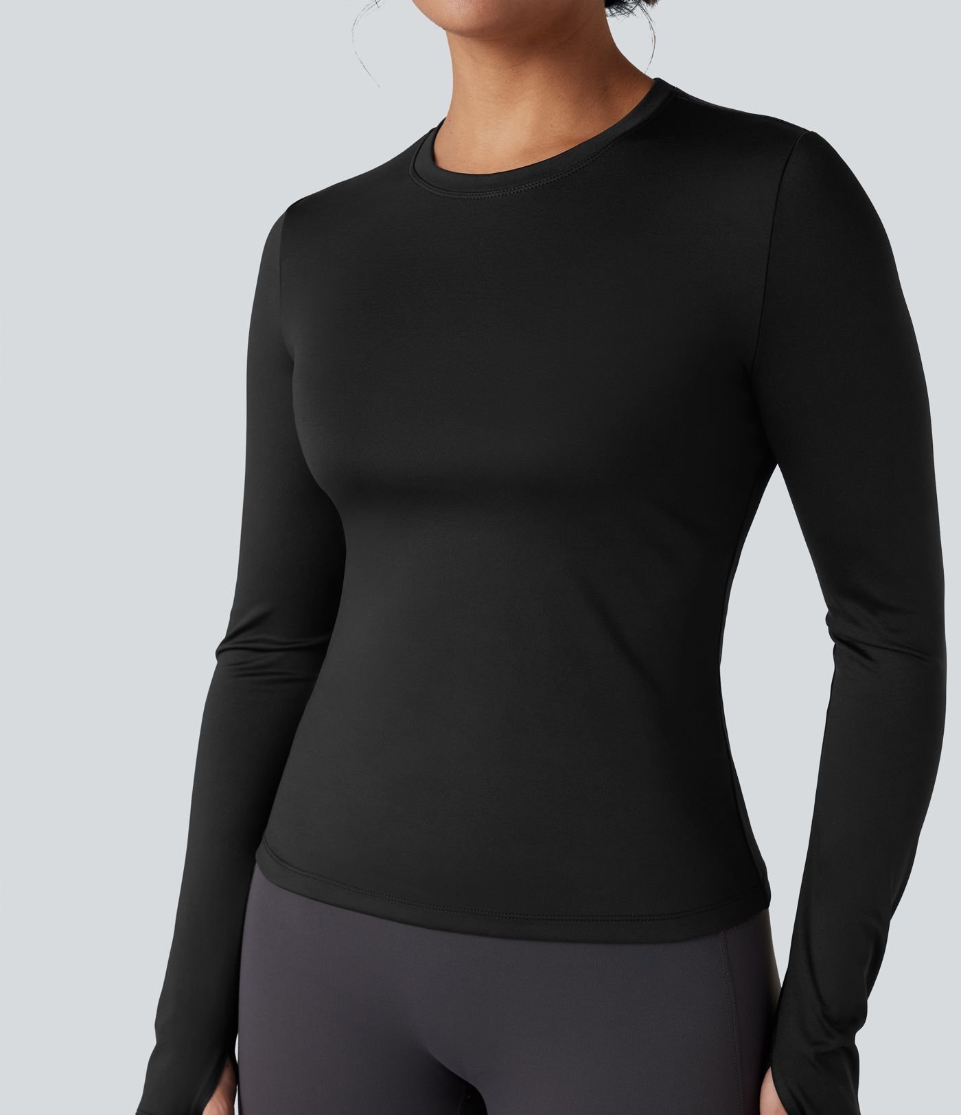 Long Sleeve Thumb Holes Contrast Mesh Workout Sports Top