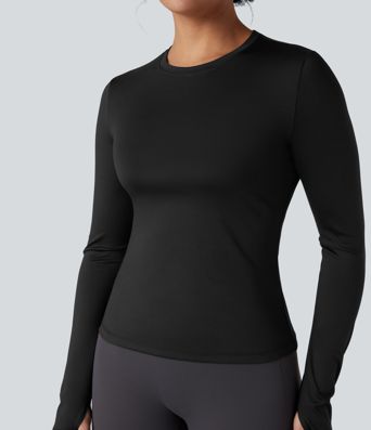 Long Sleeve Thumb Holes Contrast Mesh Workout Sports Top