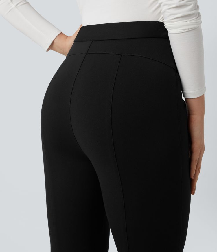 Crossover High Waisted Work Flare Pants with Pockets