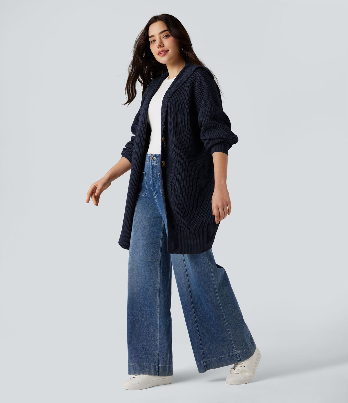 Lapel Long Sleeve Casual Cardigan with Pockets