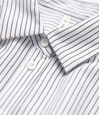 Collar Long Sleeve Curved Hem Stripes Relaxed Casual Shirt