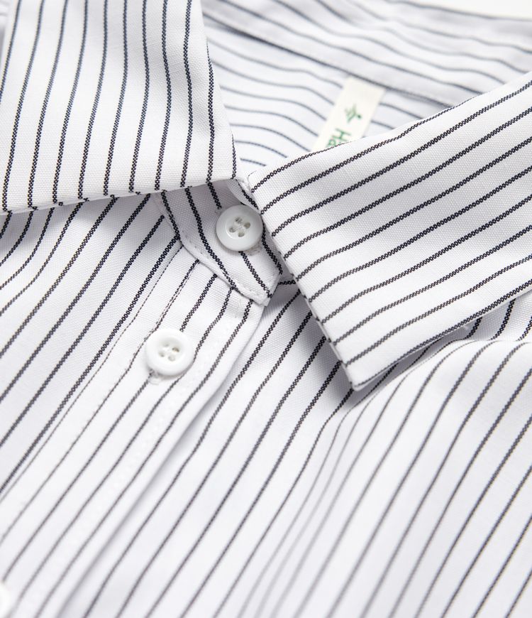 Collar Long Sleeve Curved Hem Stripes Relaxed Casual Shirt