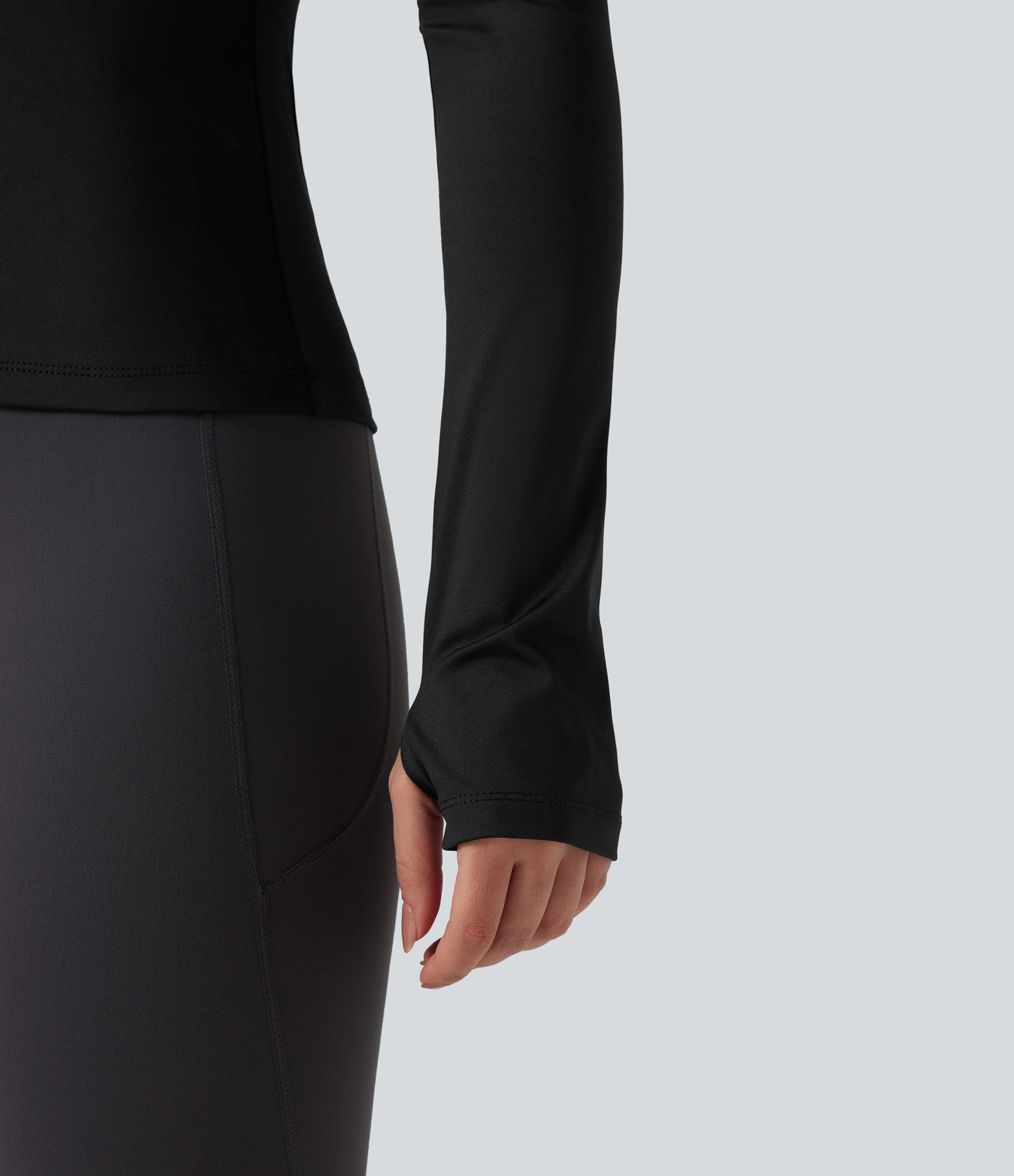 Long Sleeve Thumb Holes Contrast Mesh Workout Sports Top