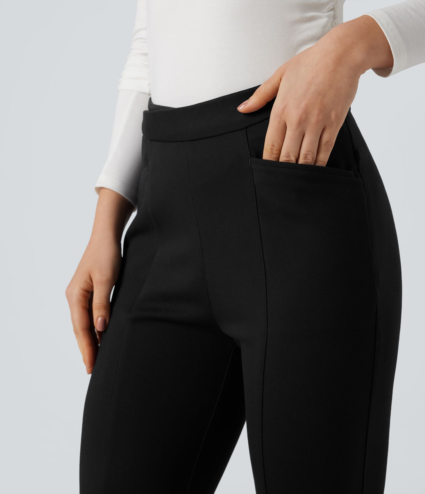 Crossover High Waisted Work Flare Pants with Pockets