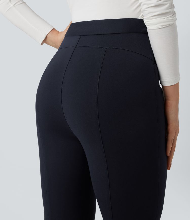 Crossover High Waisted Work Flare Trousers with Pockets