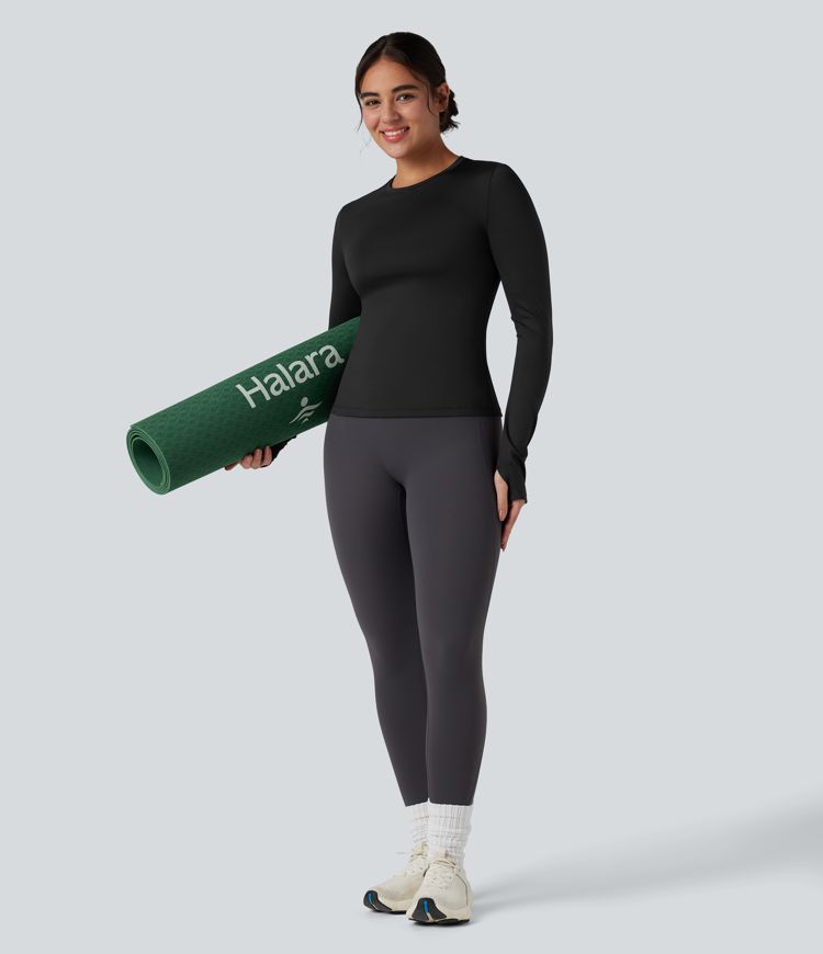 Long Sleeve Thumb Holes Contrast Mesh Workout Sports Top