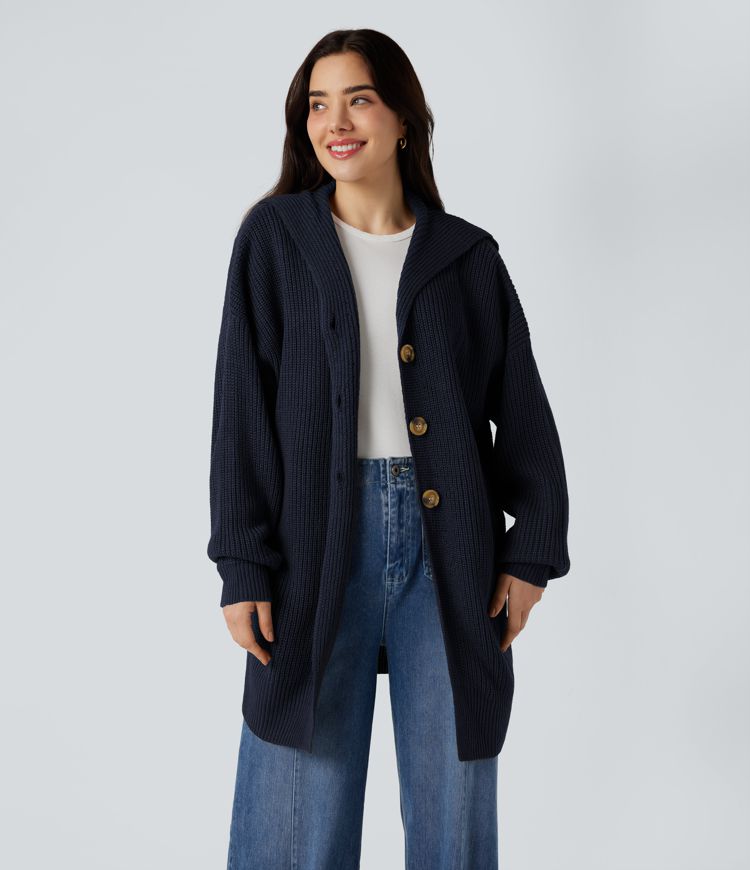 Lapel Long Sleeve Casual Cardigan with Pockets