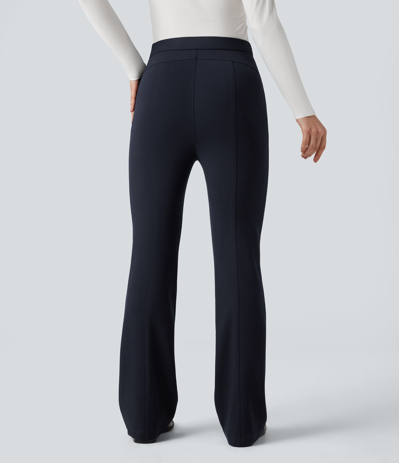 Crossover High Waisted Work Flare Pants with Pockets