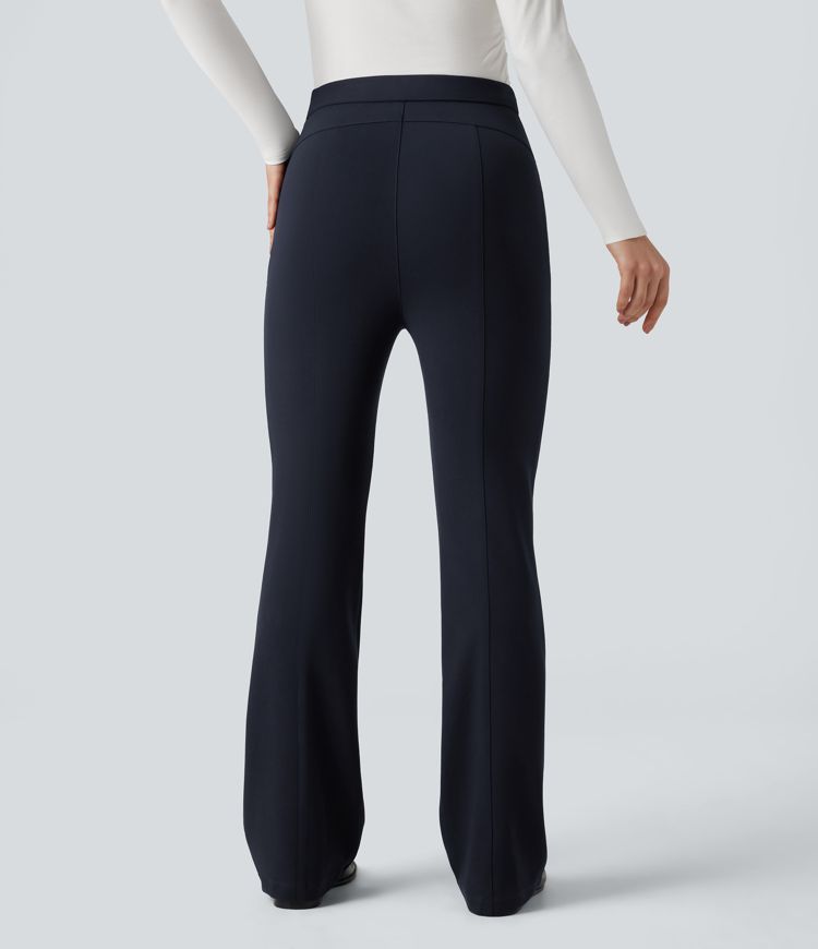 Crossover High Waisted Work Flare Trousers with Pockets
