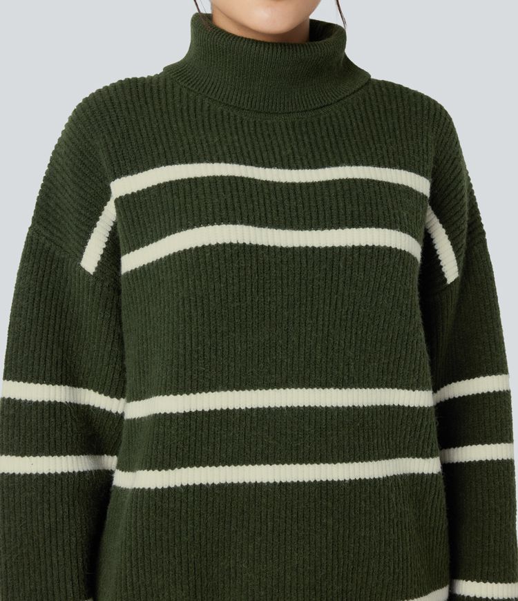 High Neck Long Sleeve Color Block Casual Sweater